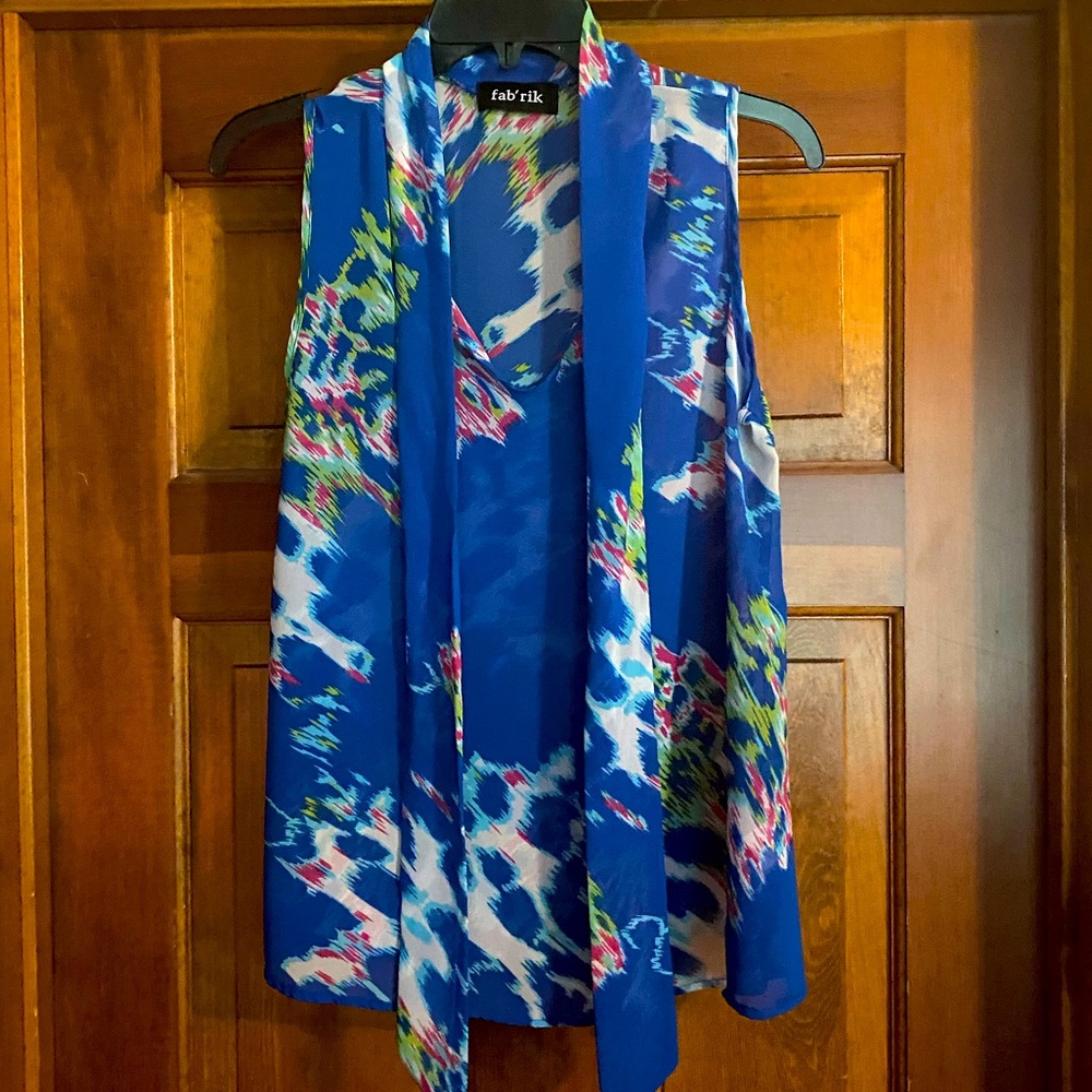 Fab’rik sheer sleeveless tie neck top women’s size medium